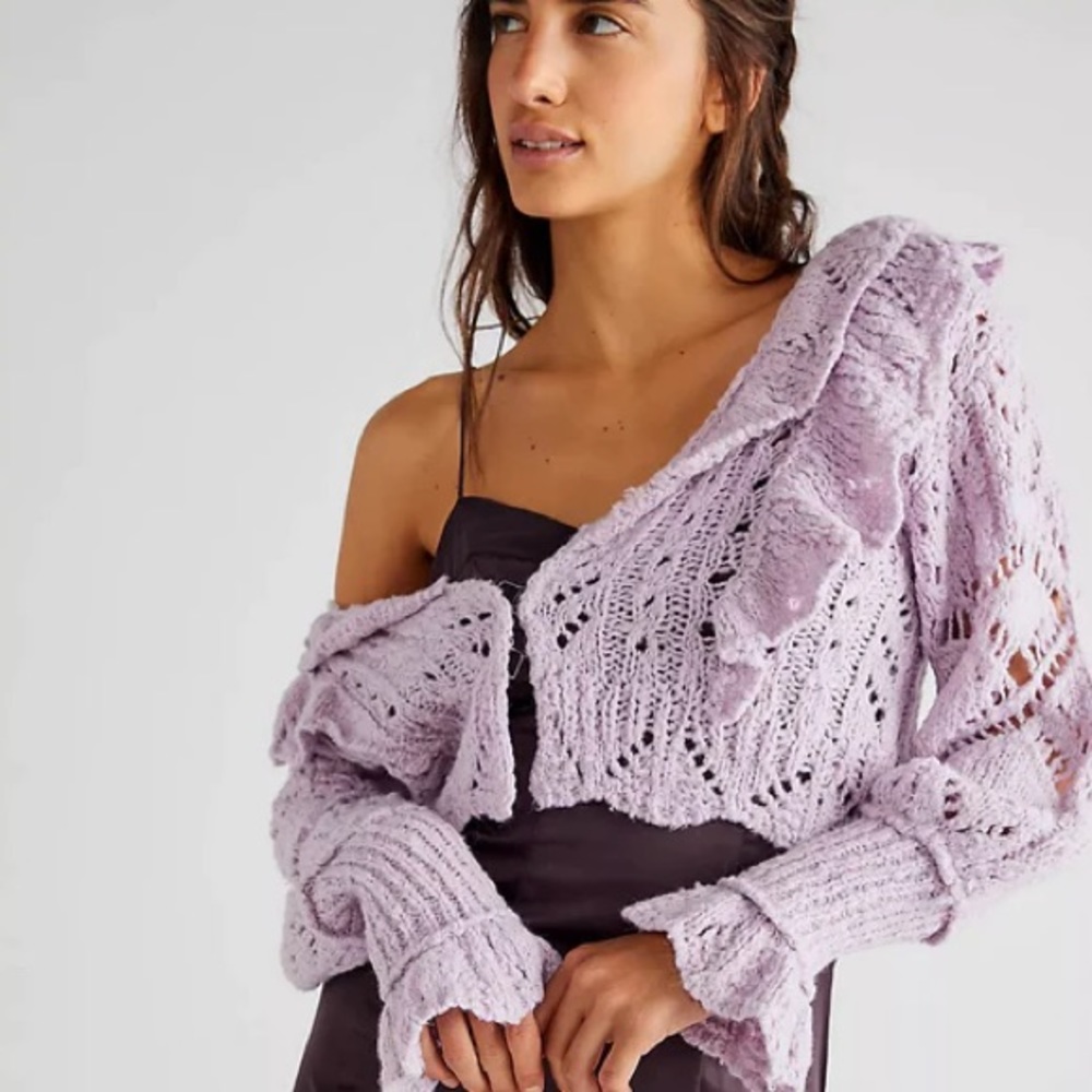 Free People Avery Cropped Cardigan Purple Medium